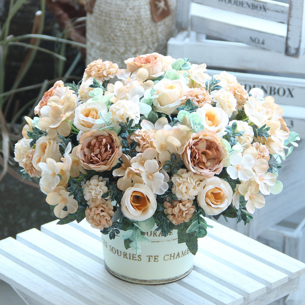 Artificial Rose Peony Bouquet Silk Flower Arrangement Decor