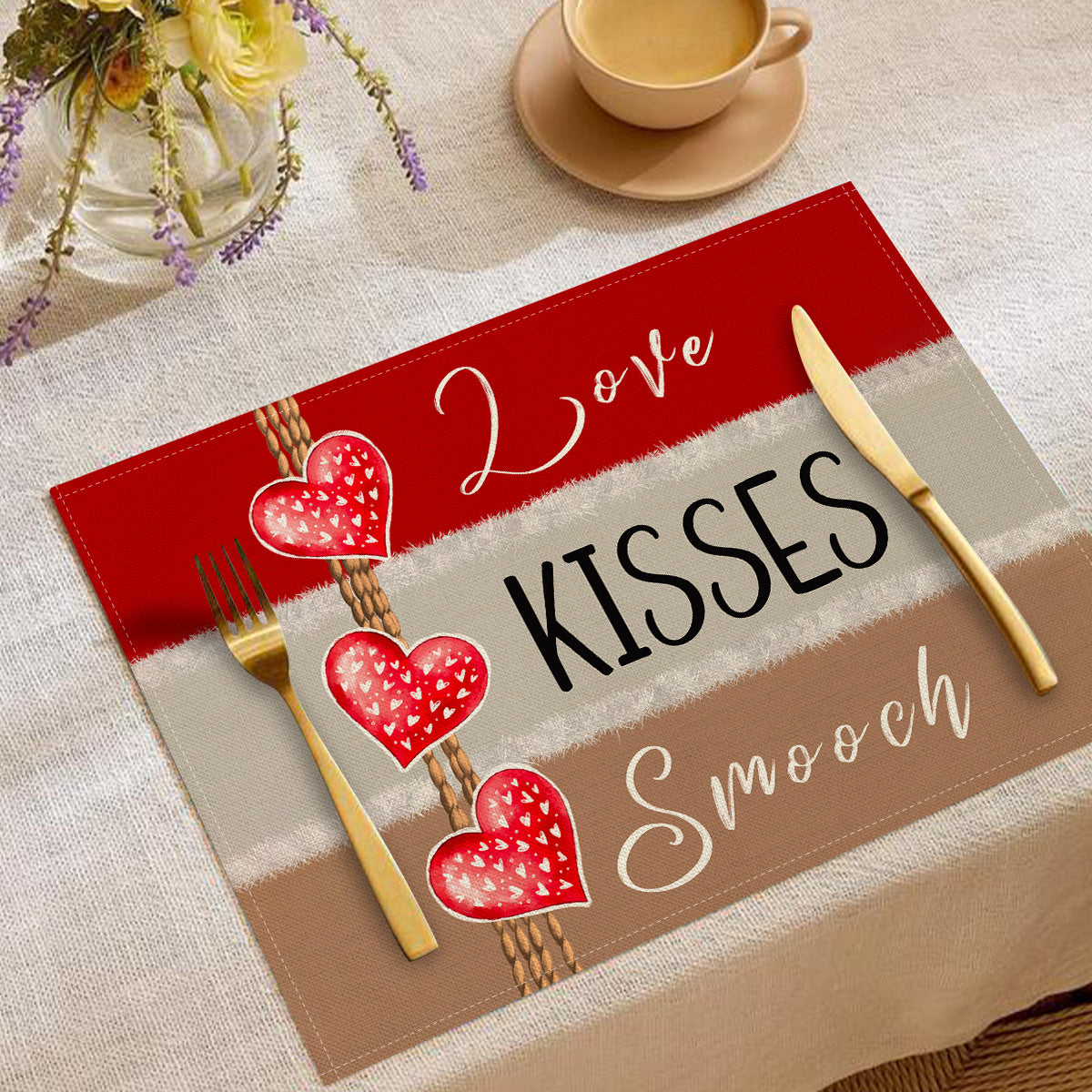 Valentine’s Day Heart Linen Placemats  Table Setting Decor
