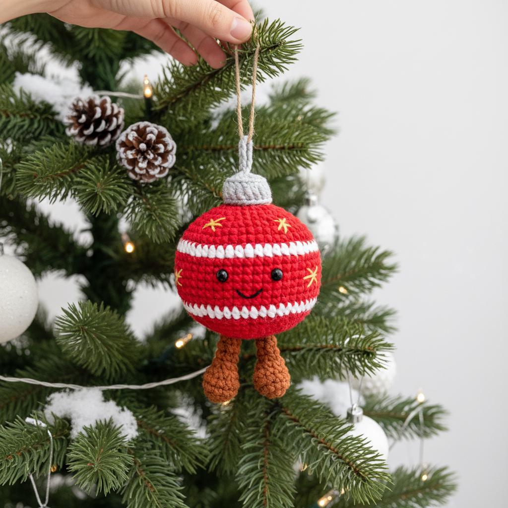 Handmade Crochet Christmas Ornament Smiley Face with Legs