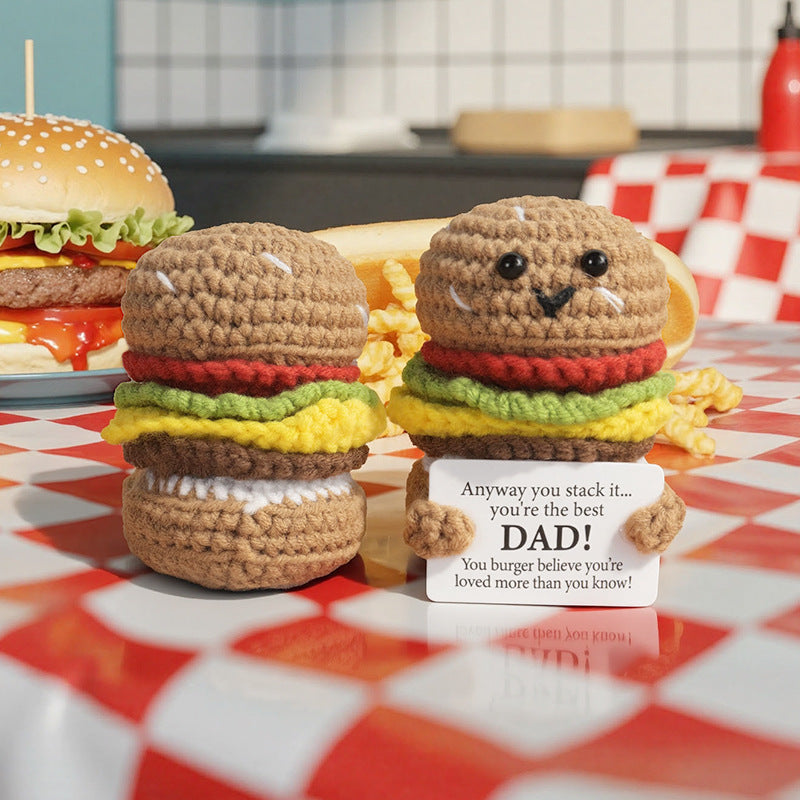 Crochet Hamburger Plush Toy Handmade Mini Desk Decoration