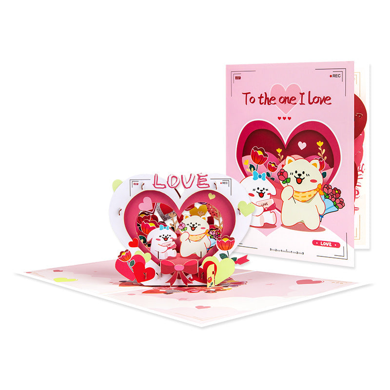 Valentines Day 3D Pop Up Love Card with Cute Cat and Dog