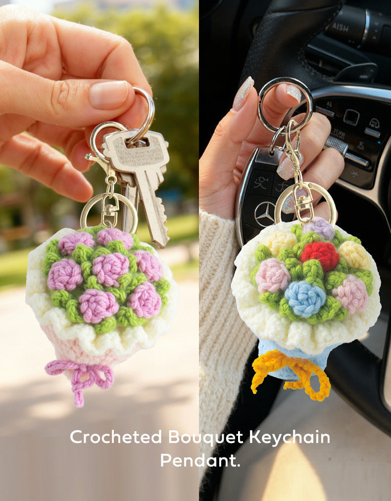 Crochet Mini Flower Bouquet Keychain for Gifts & Home Decor