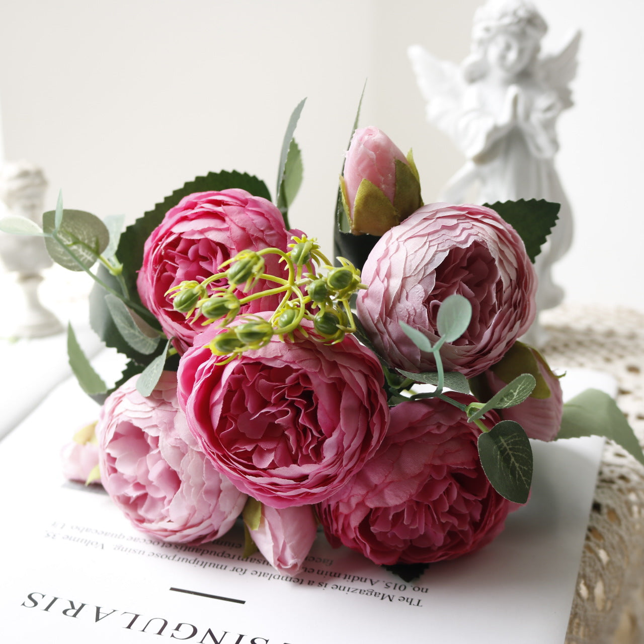 Valentine 5-Head Korean Faux Peony Persian Rose Mini Bouquet