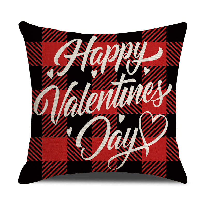 Red Plaid Valentine Pillow Cover with Heart Letter Print