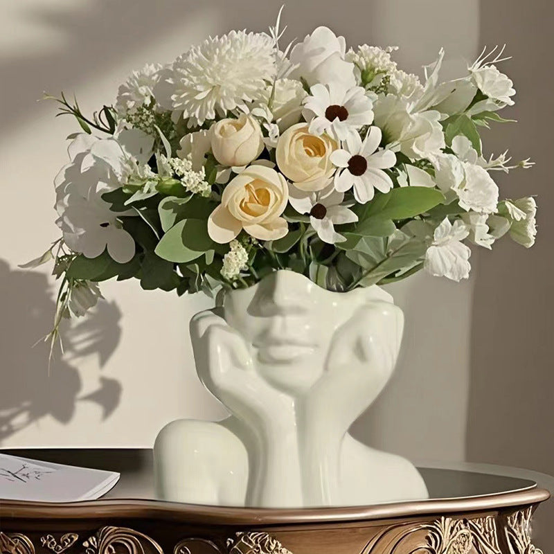 Modern Face-Shaped Ceramic Vase for Home Tabletop Decor