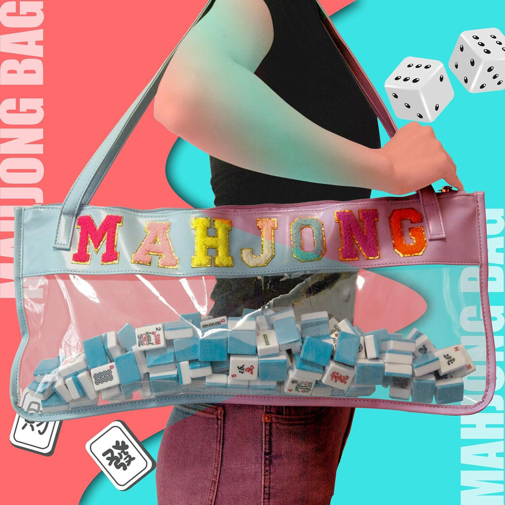Transparent Embroidered Letter Mahjong Tote Bag