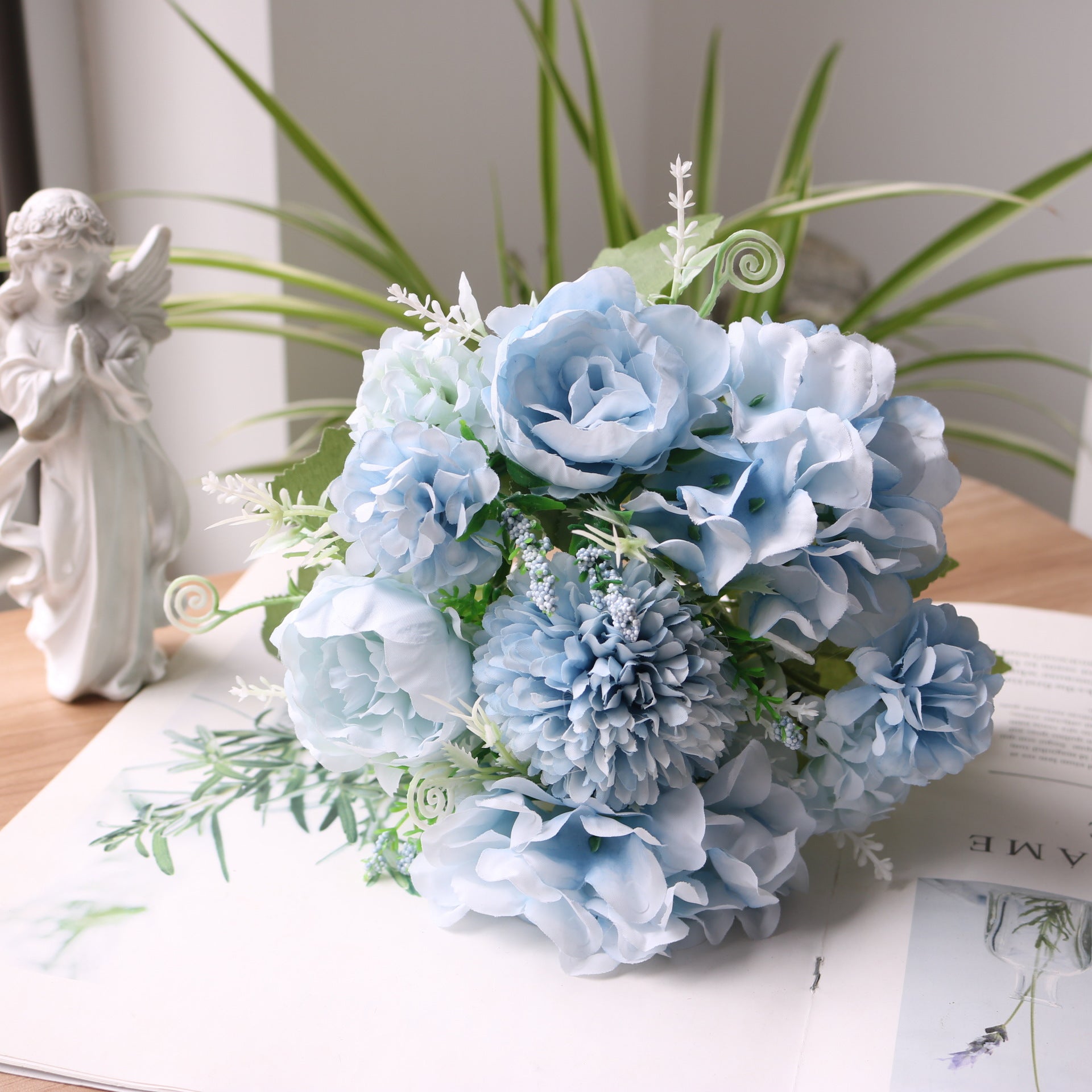 Valentine 7-Head Nordic Faux Peony Hydrangea Bouquet