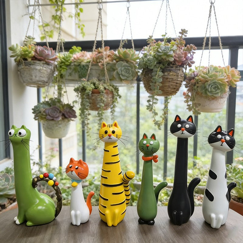 Resin Cat Flower Vase Whimsical Animal Planter Home Decor