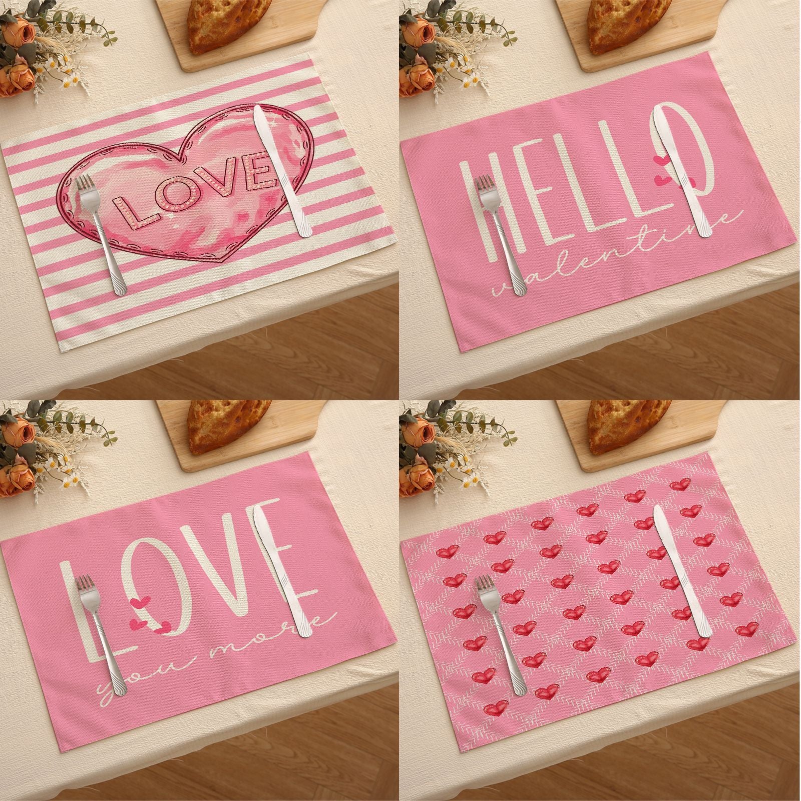 Valentine’s Day Heart Linen Placemats Love Table Decor