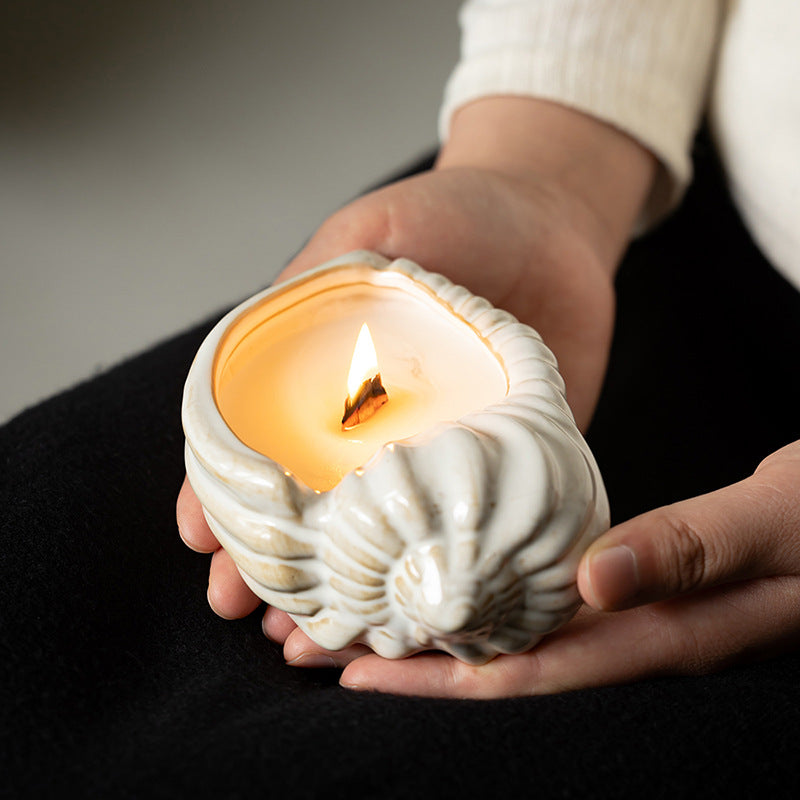 Conch Ceramic Candle Holder with Candle Tabletop Decor