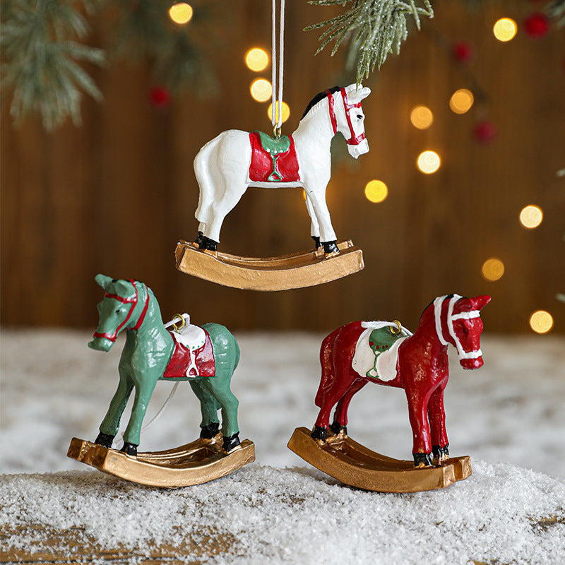 Resin Rocking Horse Christmas Tree Hanging Ornament Table Decor