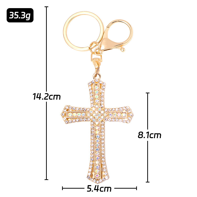 Rhinestone Cross Keychain Metal Pendant