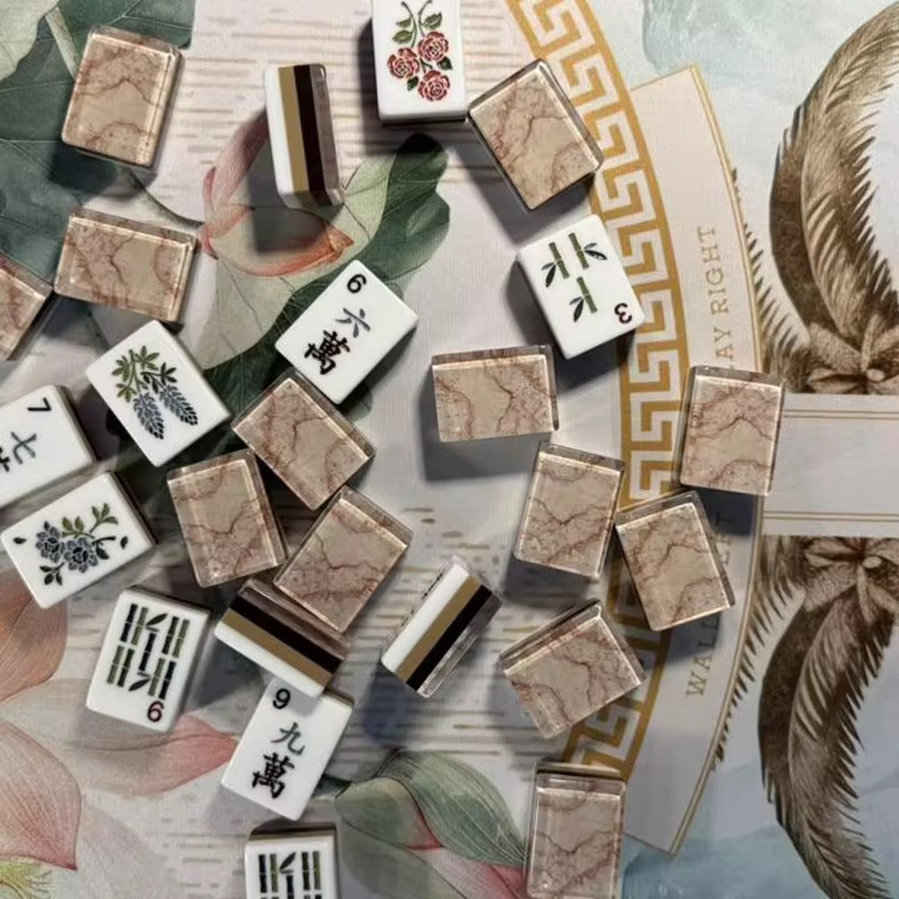 Acrylic Mahjong Set Marble Pattern Game Tiles