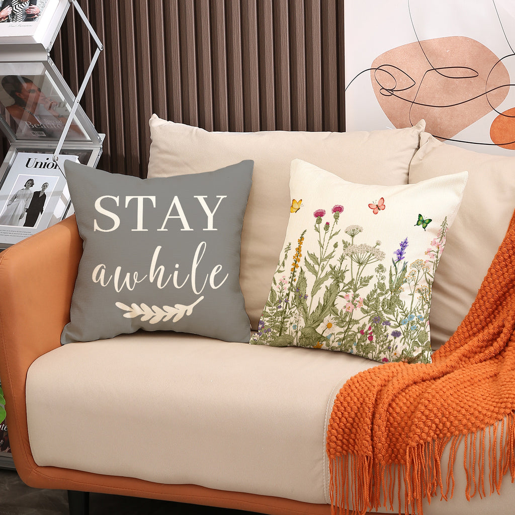 Botanical Floral & Quote Throw Pillow Covers Set Decor