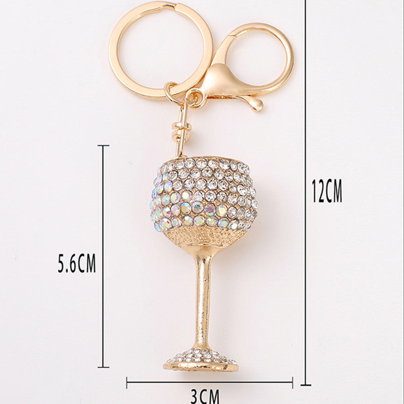 Wine Glass Crystal Keychain with Sparkling Rhinestone Charm