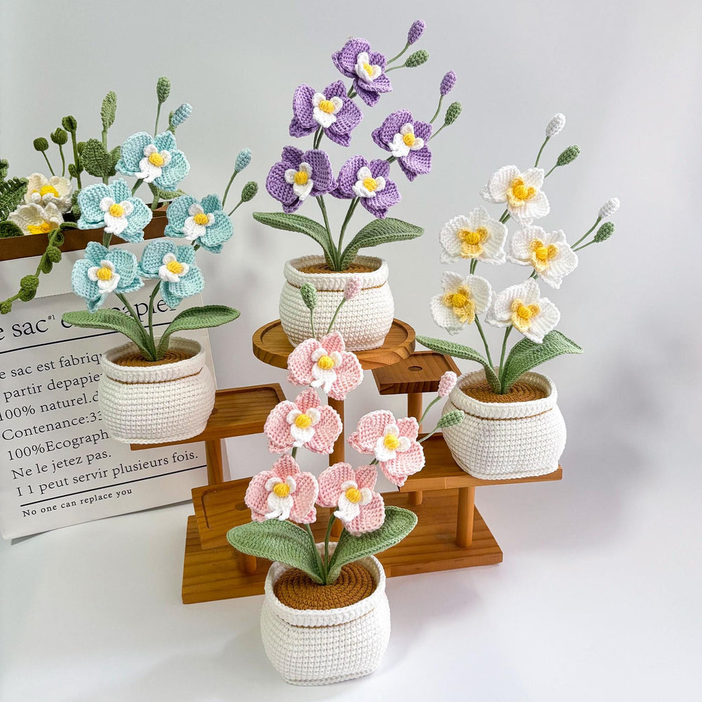 Handcrafted Crochet Butterfly Orchid Potted Decor Accent