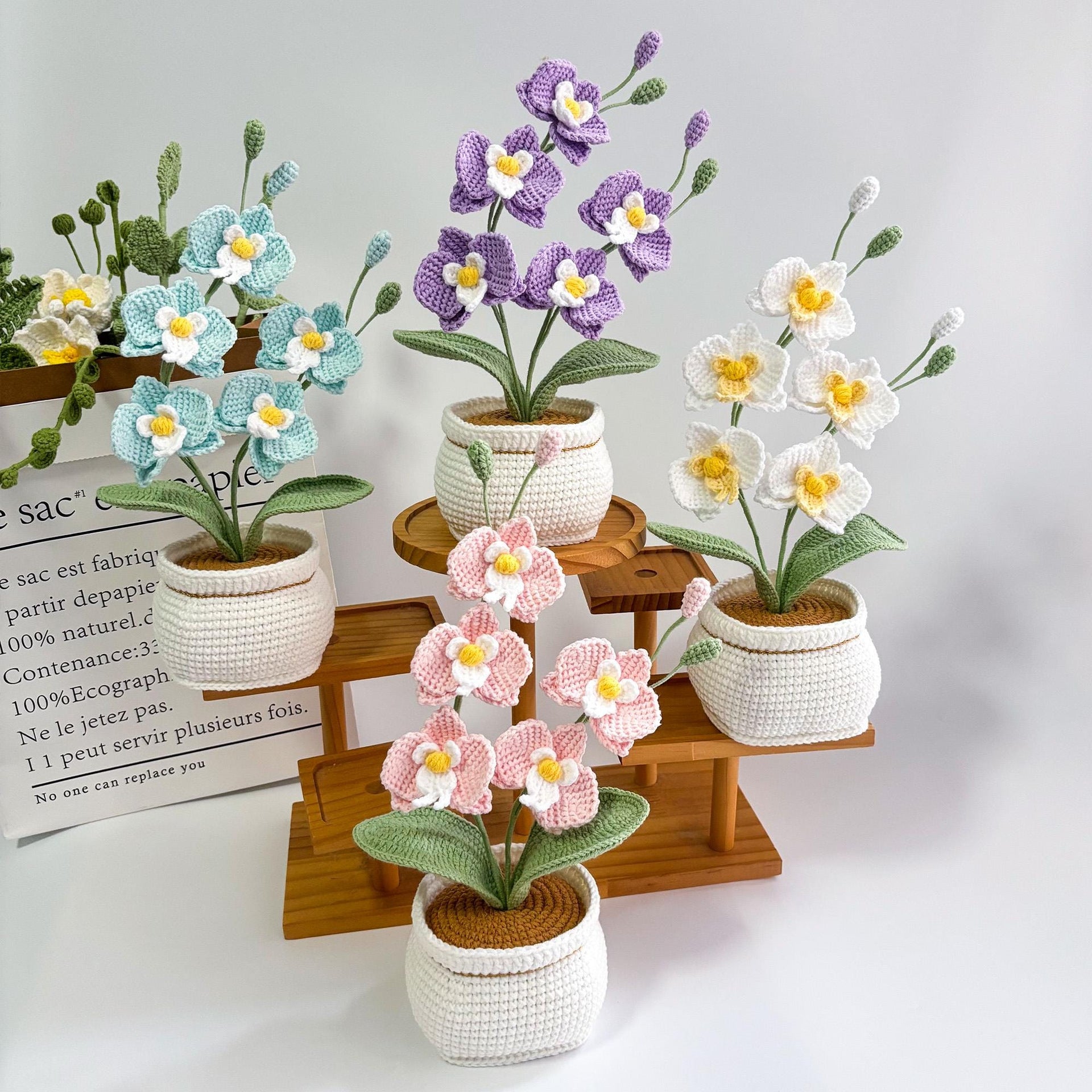 Handcrafted Crochet Butterfly Orchid Potted Decor Accent