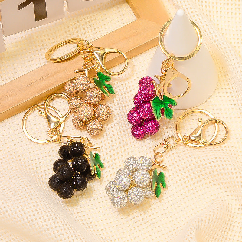 Crystal Grape Keychain with Leather Strap Sparkling Charm