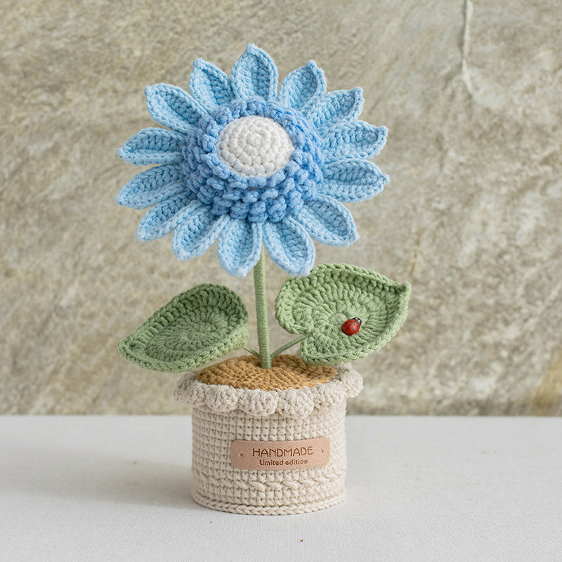 Handmade Crochet Sunflower Planter Decorative Flower Pot
