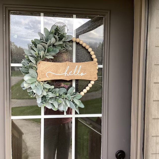 Valentine’s Day Greenery Bead Wreath with Wood Sign