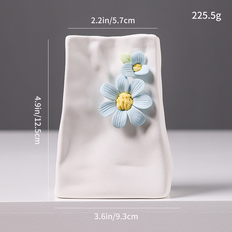 Ceramic Flower Vase Modern Floral Relief Home Decor Accent