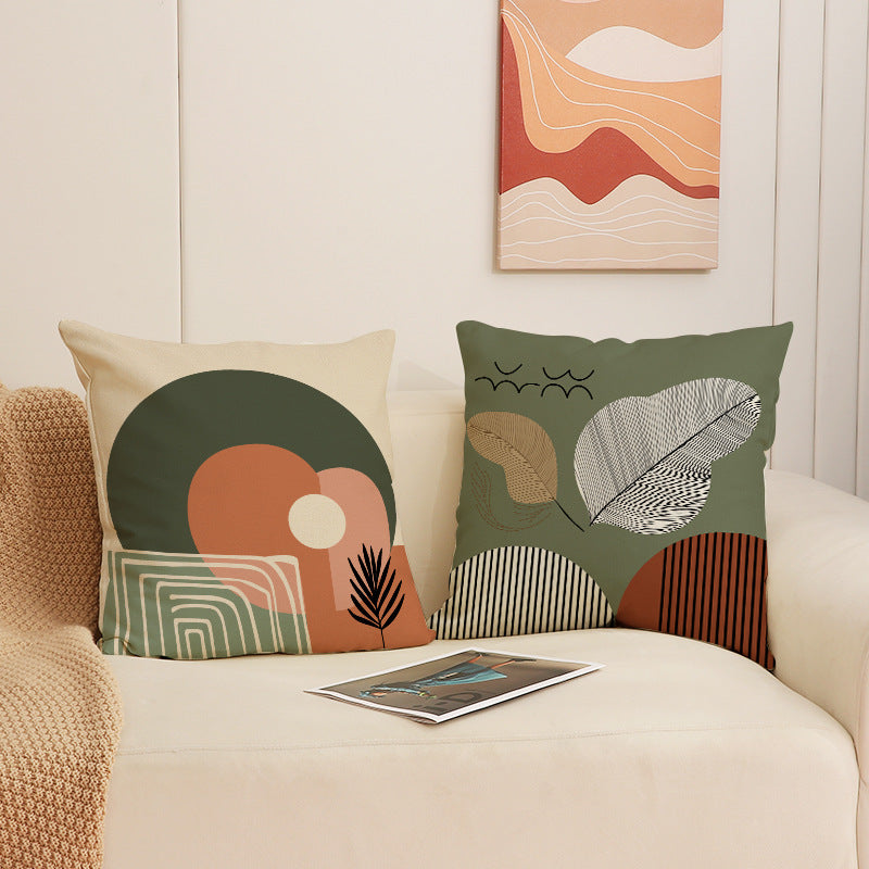 Minimalist Botanical Square Faux Linen Throw Pillow Cover
