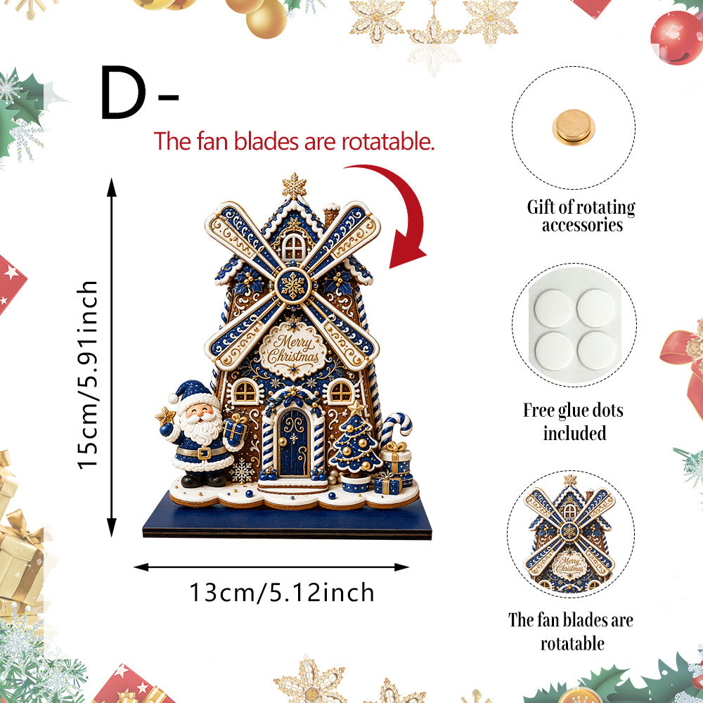 Christmas Santa Windmill Wooden Tabletop Decor