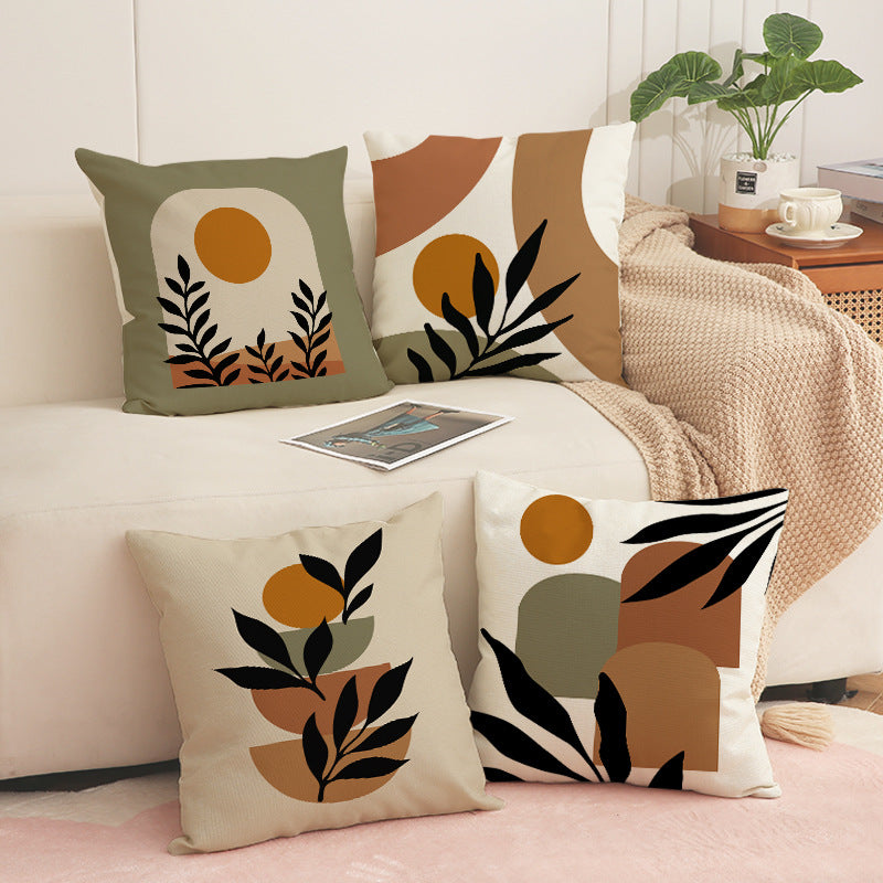 Nordic Linen Square Throw Pillow Cover with Botanical Print