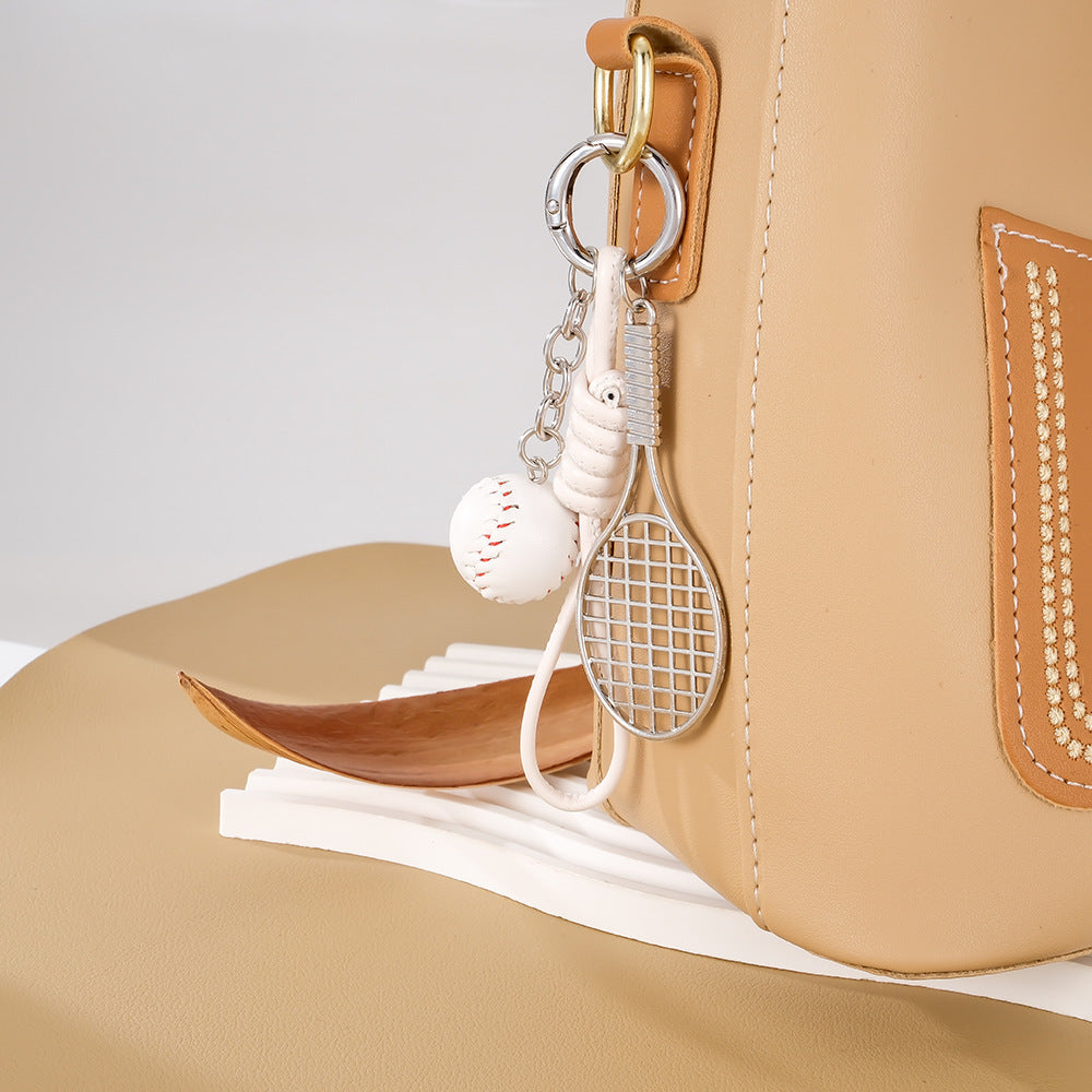 Mini Tennis Racket Keychain Leather Bag Charm