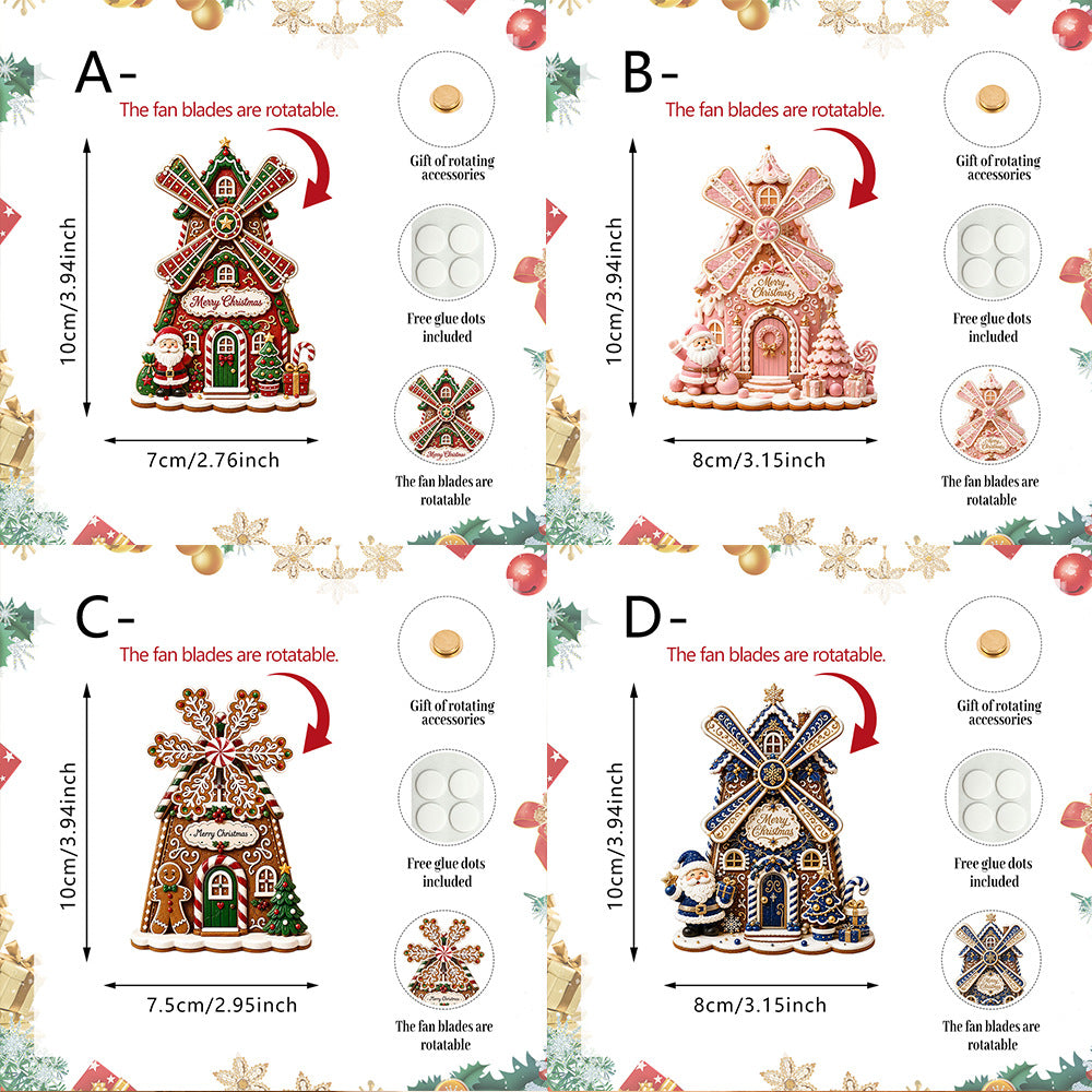 Christmas Fridge Magnet Rotatable Windmill Holiday Decor