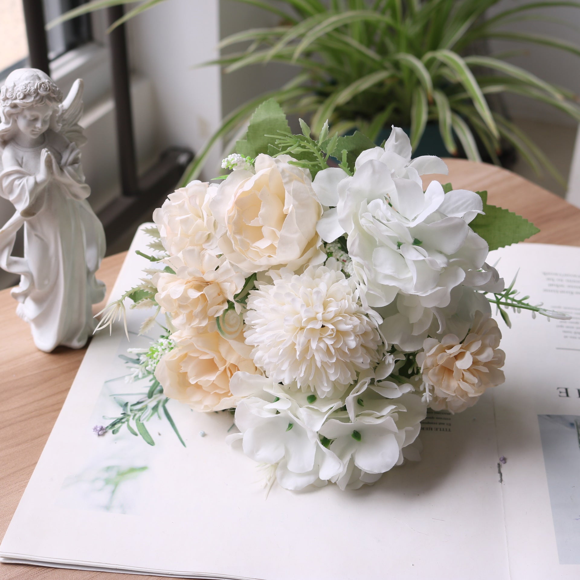 Valentine 7-Head Nordic Faux Peony Hydrangea Bouquet
