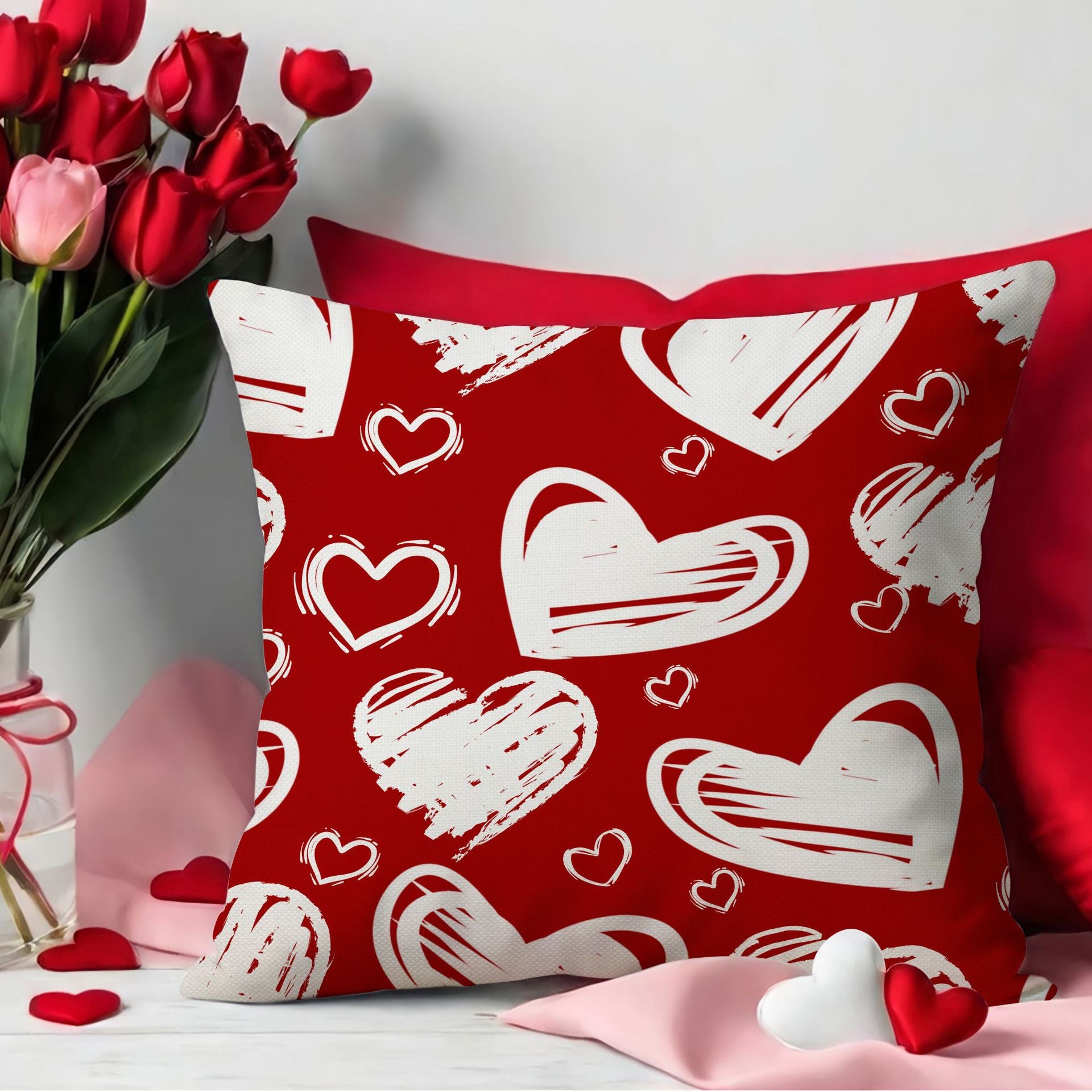 Valentine Red Heart Pillow Cover Family Love Decorative Home