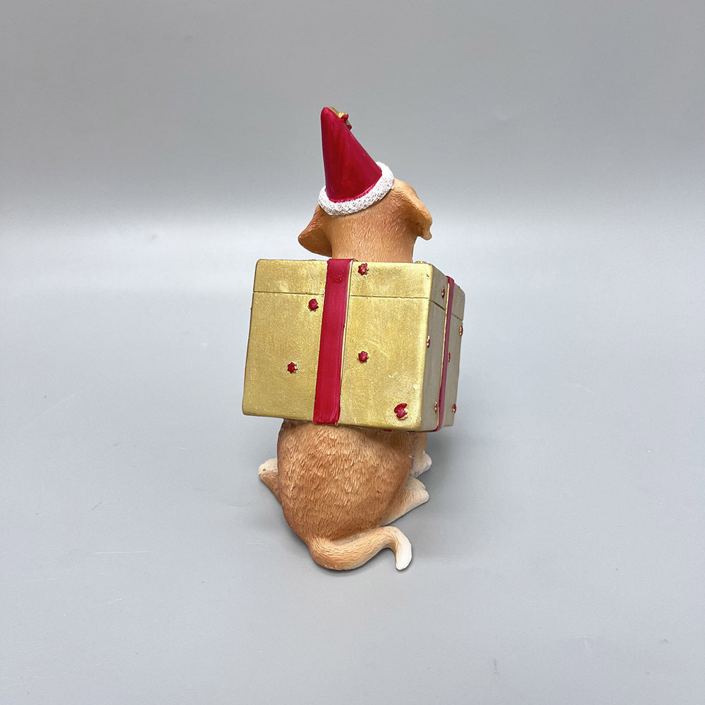 Cute Resin Christmas Dog Figurines Golden Retriever Holiday Decor