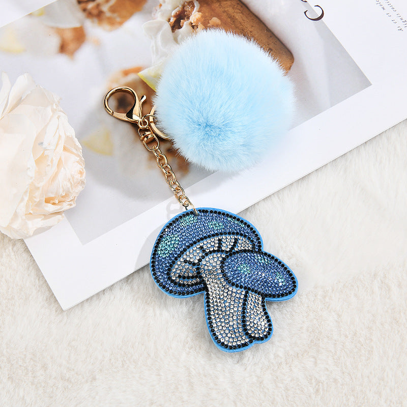 Fuzzball Rhinestone Mushroom Keychain Bag Charm