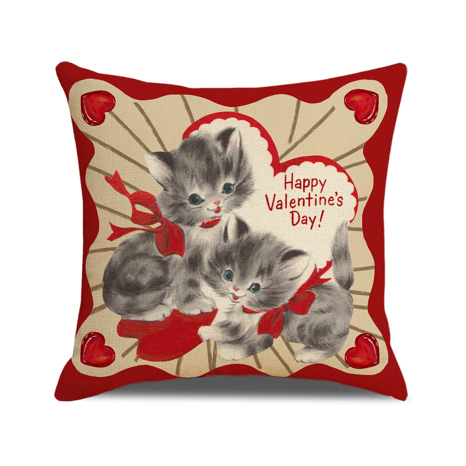 Vintage Valentine Throw Pillow Cover Cute Animal Heart Decor