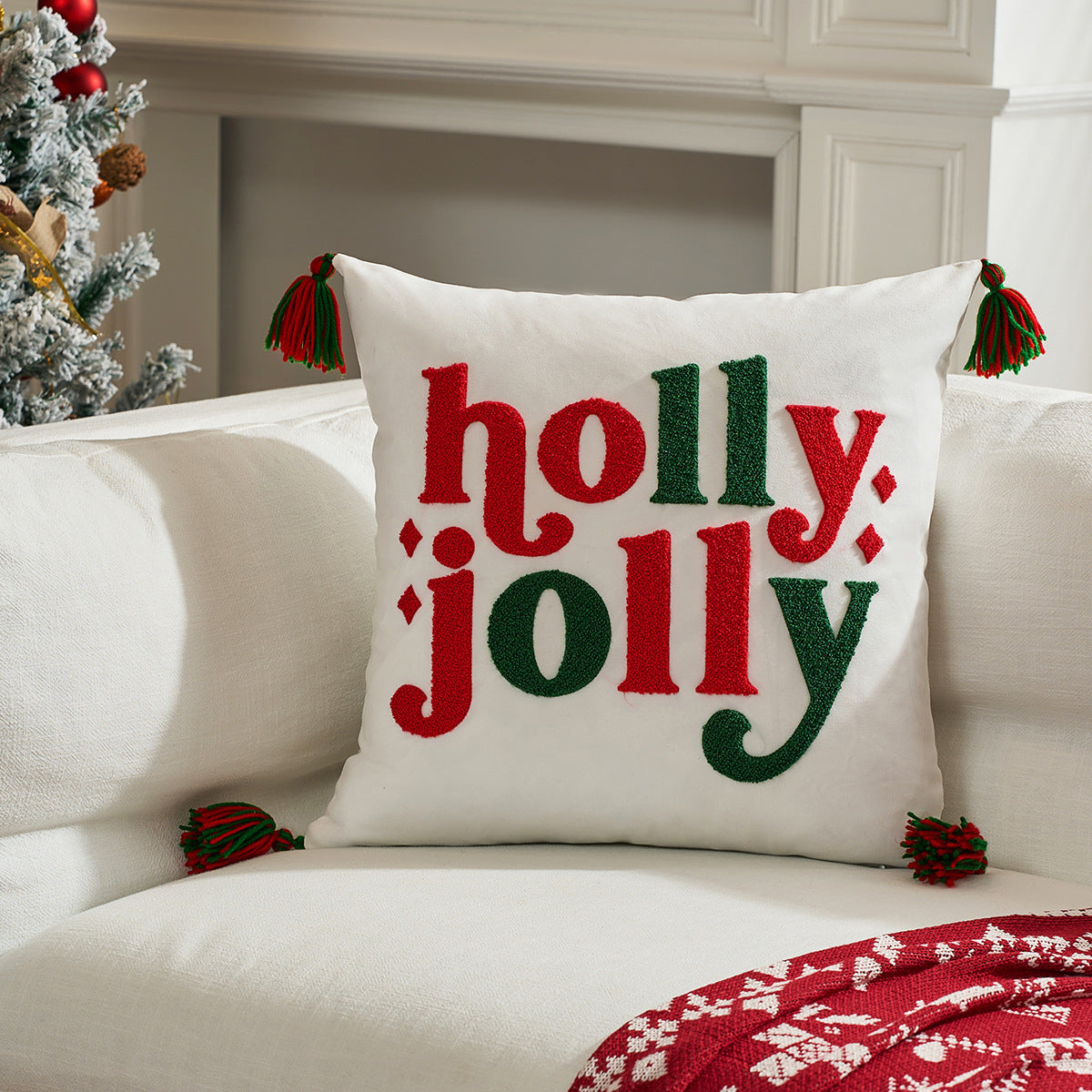 Christmas Embroidered Pillow Covers Snowflake Truck 18x18 in