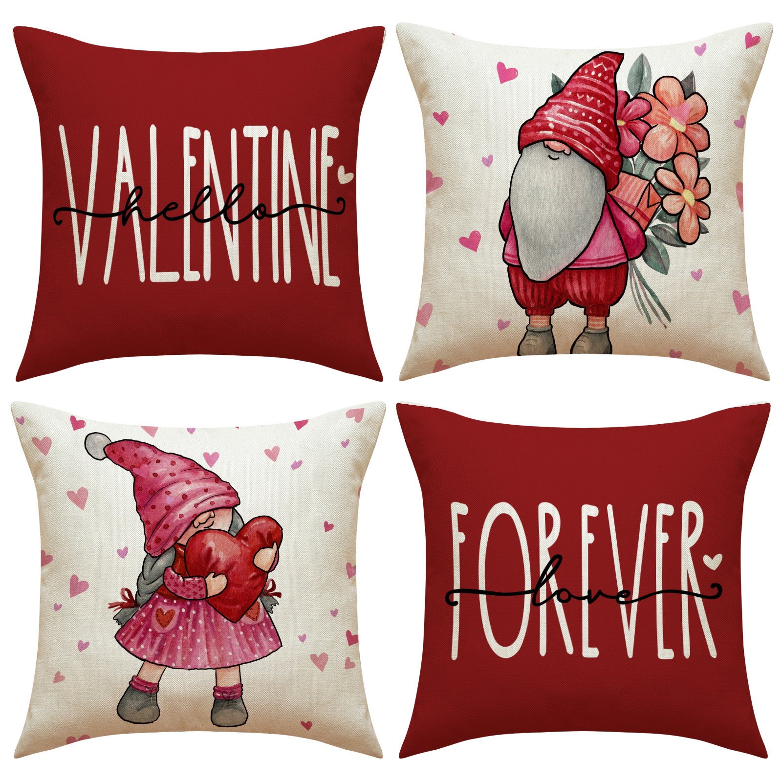 Valentine Gnome Pillow Covers Heart Decorative Home Accent