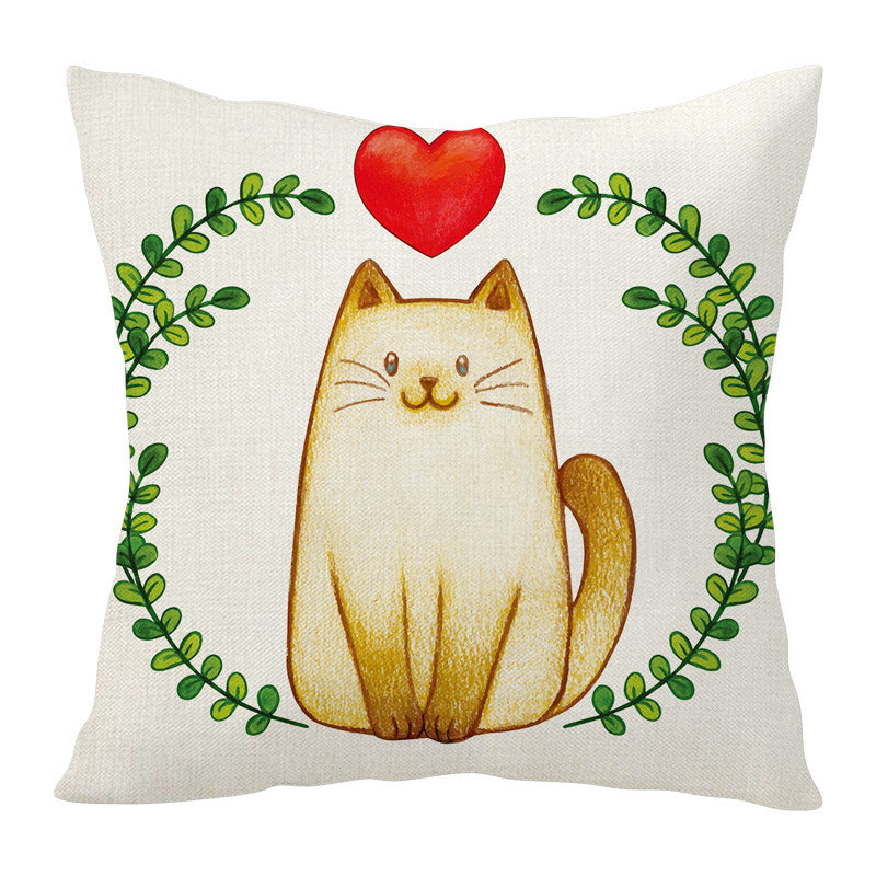 Valentine Cat Pillow Cover Nordic Linen Cute Love Cushion
