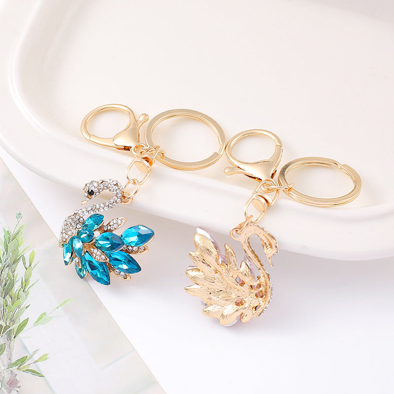 Rhinestone Swan Keychain Zinc Alloy Bag & Car Charm