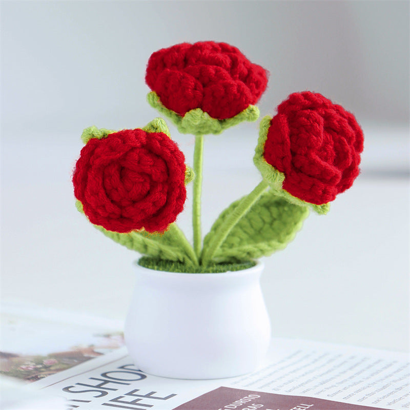 Valentine’s Day Handmade Knitted Flower Pot Gift Decor