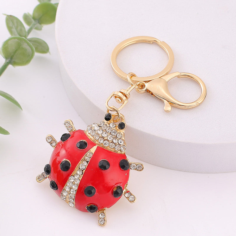Rhinestone Ladybug Keychain Alloy Insect Charm Pendant