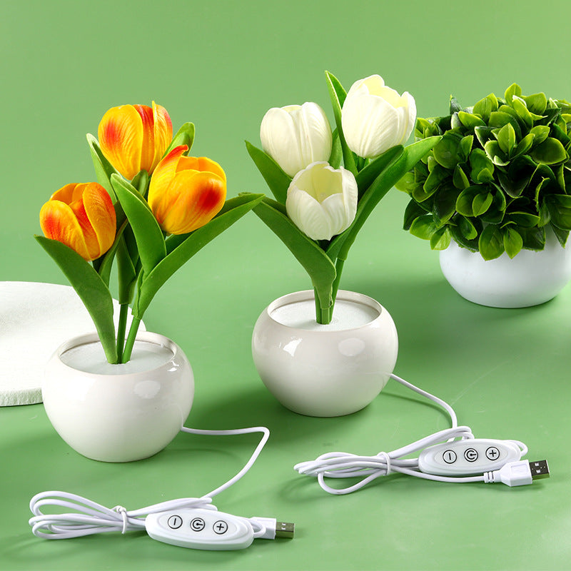 LED Tulip Night Light USB Dimmable Flower Table Lamp