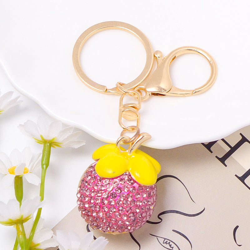 Rhinestone Fruit Keychain Gold Alloy Bag Charm Gift