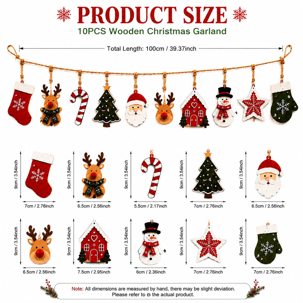 Rustic Christmas Wooden Ornaments Garland Holiday Decor