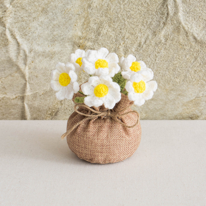Valentine Handmade Crochet Daisy Potted Faux Flower