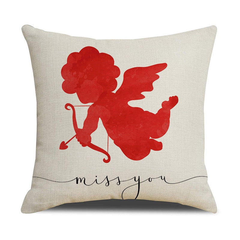Valentine Nordic Linen Heart Print Pillow Cover Set