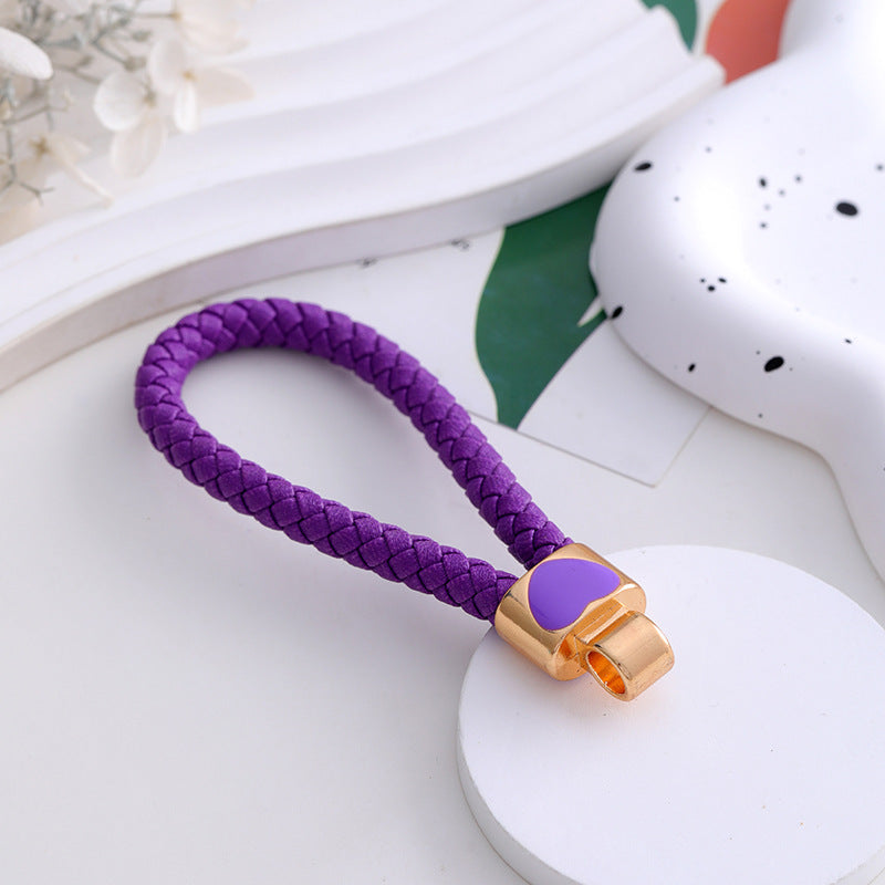Braided Leather Heart Keychain Car Bag Charm Gift