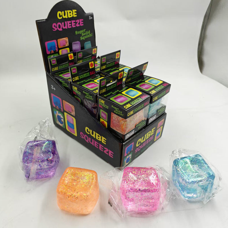 Glitter Cube Squishy Soft Stress Relief Toy Sparkle Squeeze