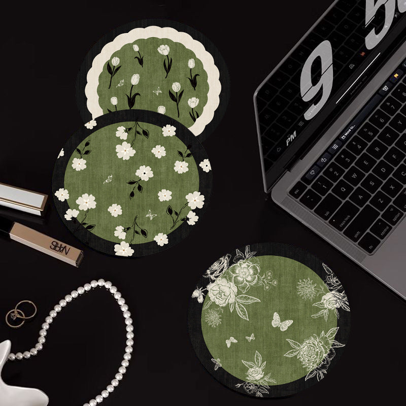 Floral Pattern Rubber Drink Coaster Round Table Decor