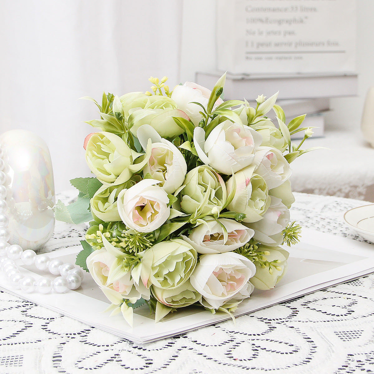 Valentine’s Day Peony Rose Faux Floral Bouquet Home Decor